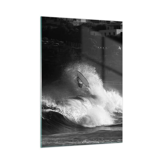 Obraz na szkle - Wyzwanie przyjęte! - 50x70cm - Surfing Fala Sporty Wodne - Nowoczesny szklany obraz do salonu do sypialni ARTTOR ARTTOR