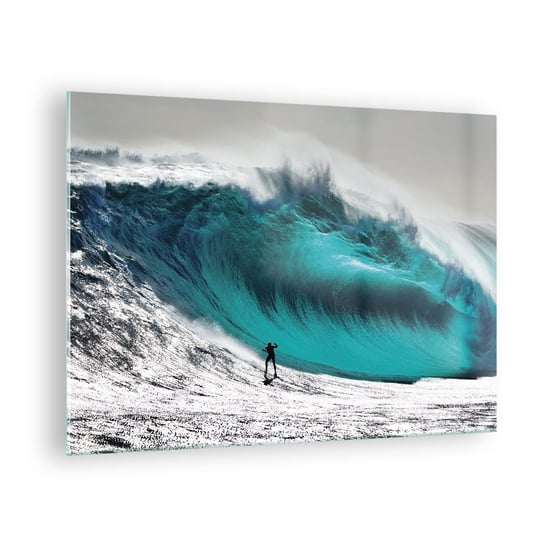 Obraz na szkle - Wyzwanie przyjęte - 70x50cm - Surfing Wysoka Fala Surfer - Nowoczesny szklany obraz do salonu do sypialni ARTTOR ARTTOR