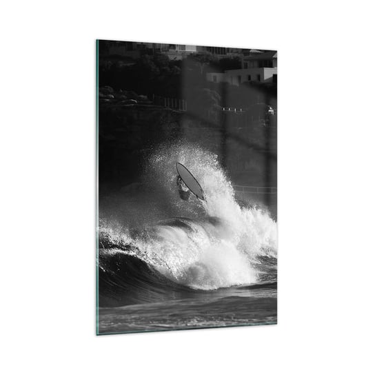 Obraz na szkle - Wyzwanie przyjęte! - 80x120cm - Surfing Fala Sporty Wodne - Nowoczesny szklany obraz na ścianę do salonu do sypialni ARTTOR ARTTOR