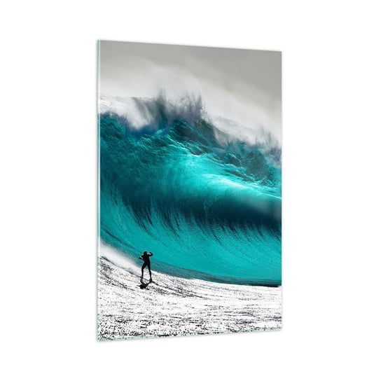 Obraz na szkle - Wyzwanie przyjęte - 80x120cm - Surfing Wysoka Fala Surfer - Nowoczesny szklany obraz na ścianę do salonu do sypialni ARTTOR ARTTOR