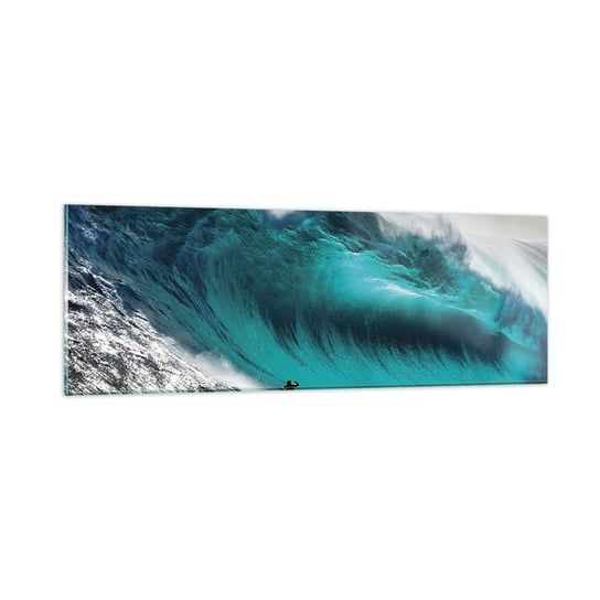 Obraz na szkle - Wyzwanie przyjęte - 90x30cm - Surfing Wysoka Fala Surfer - Nowoczesny szklany obraz do salonu do sypialni ARTTOR ARTTOR