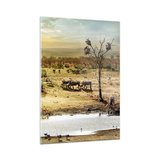 Obraz na szkle - "Z Edenu zaś wypływała rzeka…" - 50x70cm - Sawanna Zwierzęta Afryka - Nowoczesny szklany obraz do salonu do sypialni ARTTOR ARTTOR