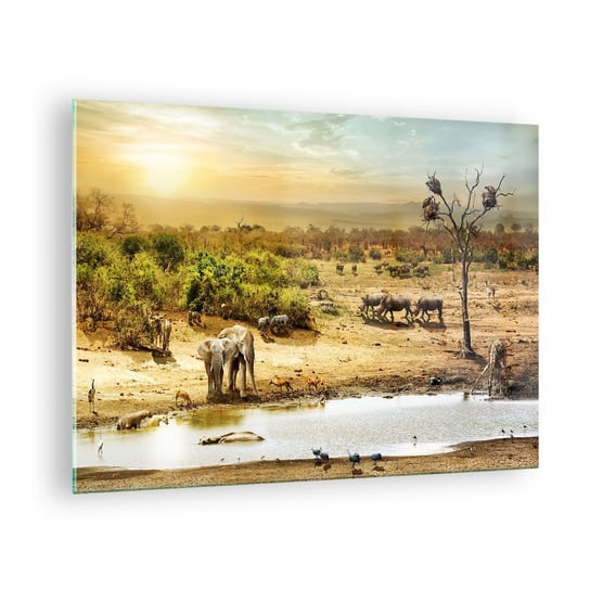 Obraz na szkle - "Z Edenu zaś wypływała rzeka…" - 70x50cm - Sawanna Zwierzęta Afryka - Nowoczesny szklany obraz do salonu do sypialni ARTTOR ARTTOR