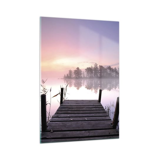 Obraz na szkle - Z liliowej mgły... - 50x70cm - Krajobraz Wschód Słońca Jezioro - Nowoczesny szklany obraz do salonu do sypialni ARTTOR ARTTOR