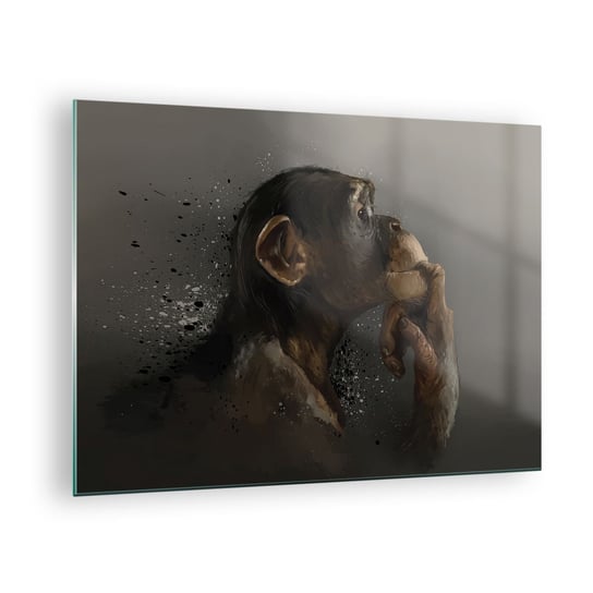 Obraz na szkle - Z pewnością myśliciel - 70x50cm - Zwierzęta Małpa Sztuka - Nowoczesny szklany obraz do salonu do sypialni ARTTOR ARTTOR