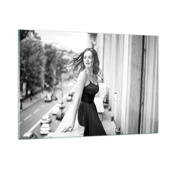Obraz na szkle - Z pewnością paryżanka - 120x80cm - Kobieta Miasto Architektura - Nowoczesny szklany obraz na ścianę do salonu do sypialni ARTTOR ARTTOR