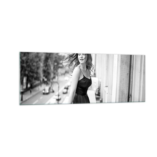 Obraz na szkle - Z pewnością paryżanka - 140x50cm - Kobieta Miasto Architektura - Nowoczesny szklany obraz do salonu do sypialni ARTTOR ARTTOR