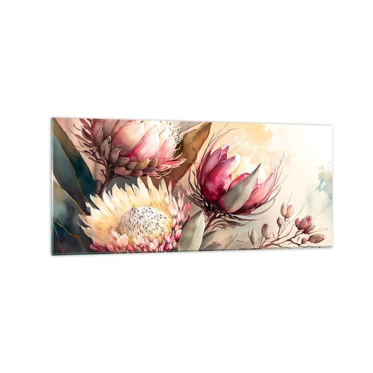 Obraz na szkle - Z profilu i en face - 120x50cm - Kwiaty Art Deco Botanika - Nowoczesny szklany obraz na ścianę do salonu do sypialni ARTTOR ARTTOR