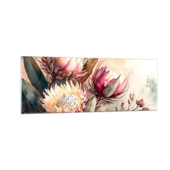Obraz na szkle - Z profilu i en face - 140x50cm - Kwiaty Art Deco Botanika - Nowoczesny szklany obraz do salonu do sypialni ARTTOR ARTTOR