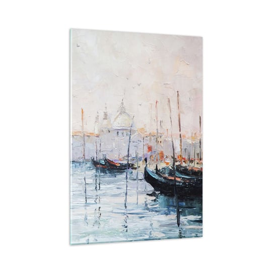 Obraz na szkle - Za wodą, za mgłą - 80x120cm - Sztuka Miasto Wenecja - Nowoczesny szklany obraz na ścianę do salonu do sypialni ARTTOR ARTTOR