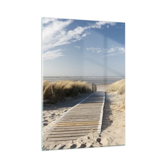 Obraz na szkle - Za wydmą, w szumie traw - 50x70cm - Krajobraz Morze Plaża - Nowoczesny szklany obraz do salonu do sypialni ARTTOR ARTTOR
