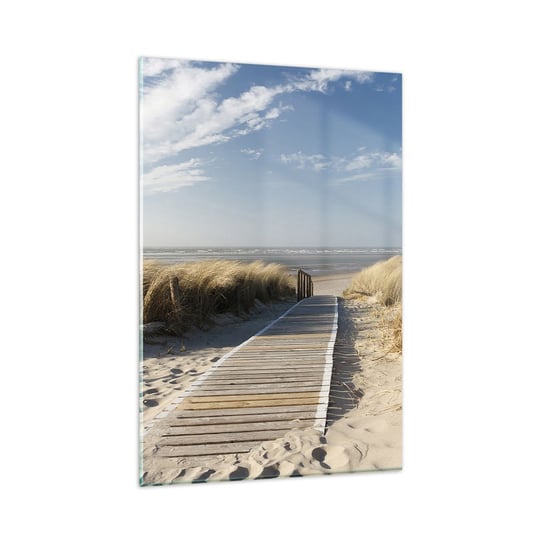 Obraz na szkle - Za wydmą, w szumie traw - 80x120cm - Krajobraz Morze Plaża - Nowoczesny szklany obraz na ścianę do salonu do sypialni ARTTOR ARTTOR