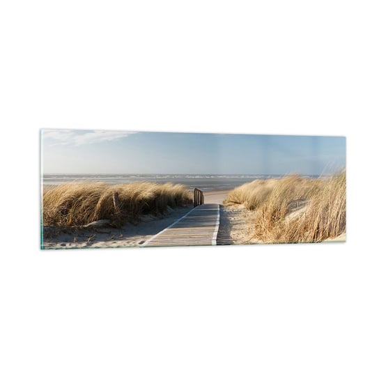 Obraz na szkle - Za wydmą, w szumie traw - 90x30cm - Krajobraz Morze Plaża - Nowoczesny szklany obraz do salonu do sypialni ARTTOR ARTTOR