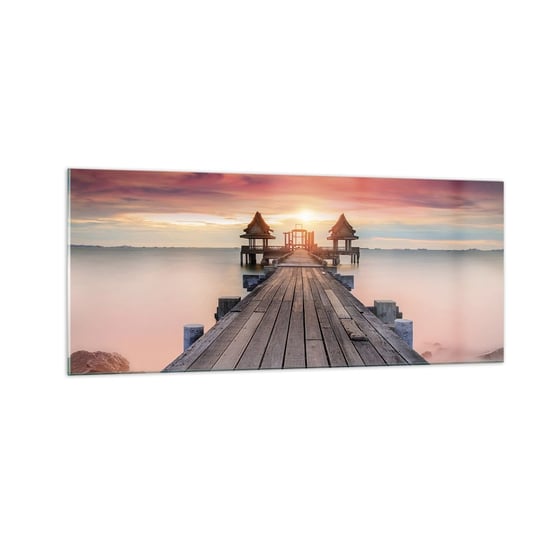 Obraz na szkle - Zachód na wschodzie - 100x40cm - Krajobraz Drewniane Molo Morze - Nowoczesny foto szklany obraz do salonu do sypialni ARTTOR ARTTOR