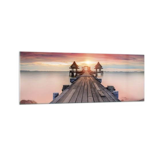 Obraz na szkle - Zachód na wschodzie - 140x50cm - Krajobraz Drewniane Molo Morze - Nowoczesny szklany obraz do salonu do sypialni ARTTOR ARTTOR