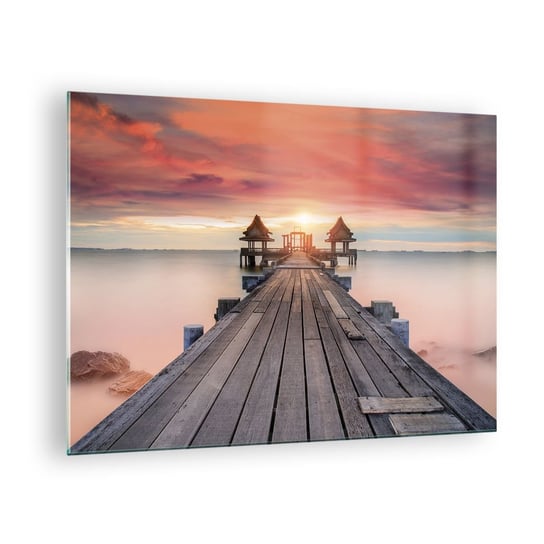 Obraz na szkle - Zachód na wschodzie - 70x50cm - Krajobraz Drewniane Molo Morze - Nowoczesny szklany obraz do salonu do sypialni ARTTOR ARTTOR