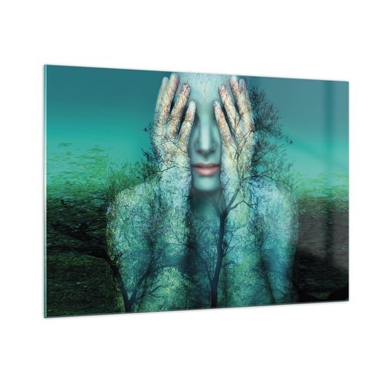 Obraz na szkle - Zanurzona w błękicie - 100x70cm - Abstrakcja Kobieta Natura - Nowoczesny foto szklany obraz do salonu do sypialni ARTTOR ARTTOR
