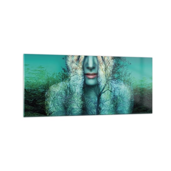 Obraz na szkle - Zanurzona w błękicie - 120x50cm - Abstrakcja Kobieta Natura - Nowoczesny szklany obraz na ścianę do salonu do sypialni ARTTOR ARTTOR
