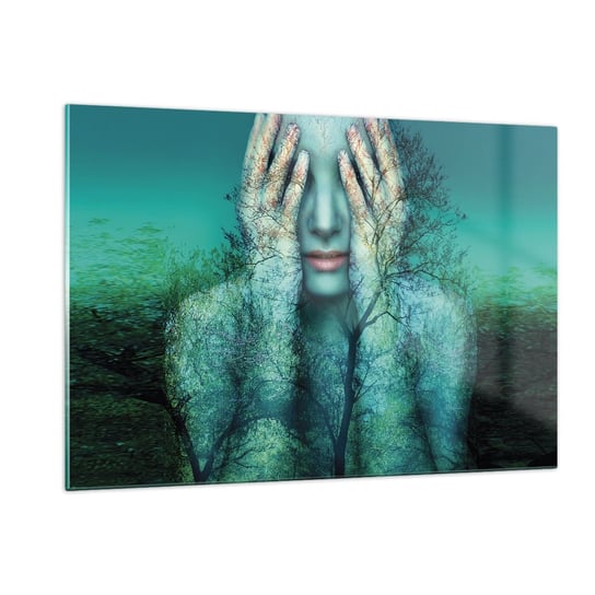 Obraz na szkle - Zanurzona w błękicie - 120x80cm - Abstrakcja Kobieta Natura - Nowoczesny szklany obraz na ścianę do salonu do sypialni ARTTOR ARTTOR