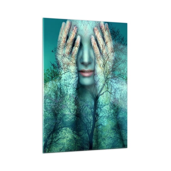 Obraz na szkle - Zanurzona w błękicie - 50x70cm - Abstrakcja Kobieta Natura - Nowoczesny szklany obraz do salonu do sypialni ARTTOR ARTTOR