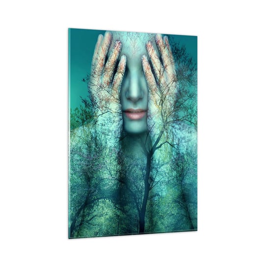 Obraz na szkle - Zanurzona w błękicie - 80x120cm - Abstrakcja Kobieta Natura - Nowoczesny szklany obraz na ścianę do salonu do sypialni ARTTOR ARTTOR
