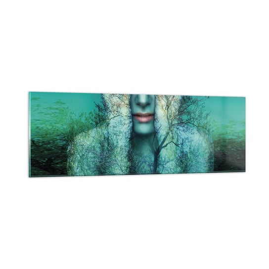Obraz na szkle - Zanurzona w błękicie - 90x30cm - Abstrakcja Kobieta Natura - Nowoczesny szklany obraz do salonu do sypialni ARTTOR ARTTOR