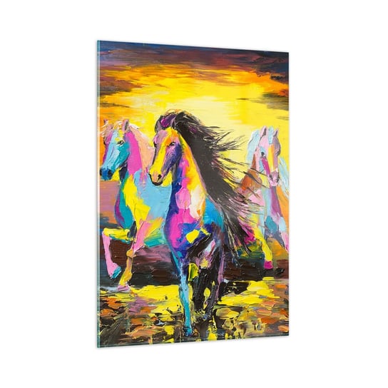 Obraz na szkle - Zanurzone w tęczy - 50x70cm - Zwierzęta Konie Wolność - Nowoczesny szklany obraz do salonu do sypialni ARTTOR ARTTOR