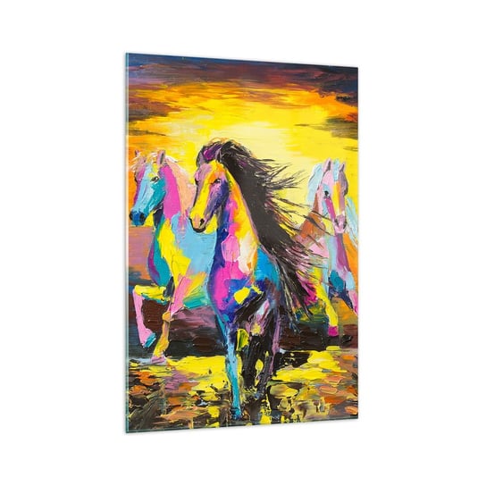 Obraz na szkle - Zanurzone w tęczy - 70x100cm - Zwierzęta Konie Wolność - Nowoczesny foto szklany obraz do salonu do sypialni ARTTOR ARTTOR