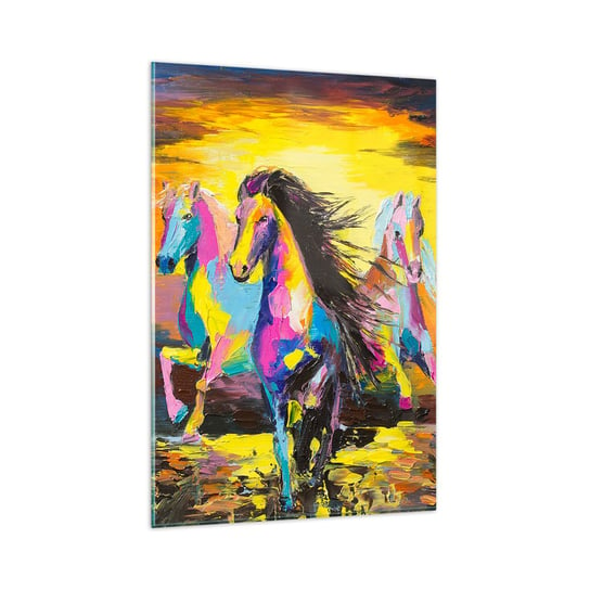Obraz na szkle - Zanurzone w tęczy - 80x120cm - Zwierzęta Konie Wolność - Nowoczesny szklany obraz na ścianę do salonu do sypialni ARTTOR ARTTOR