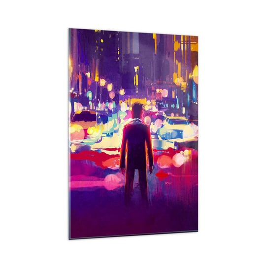 Obraz na szkle - Zanurzony w świetle - 80x120cm - Miasto Mężczyzna Nowy Jork - Nowoczesny szklany obraz na ścianę do salonu do sypialni ARTTOR ARTTOR