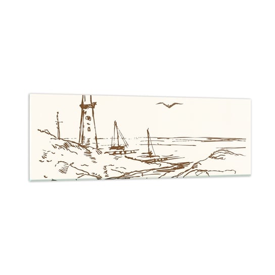 Obraz na szkle - Zarys wspomnienia lata - 90x30cm - Grafika Wybrzeże Latarnia Morska - Nowoczesny szklany obraz do salonu do sypialni ARTTOR ARTTOR