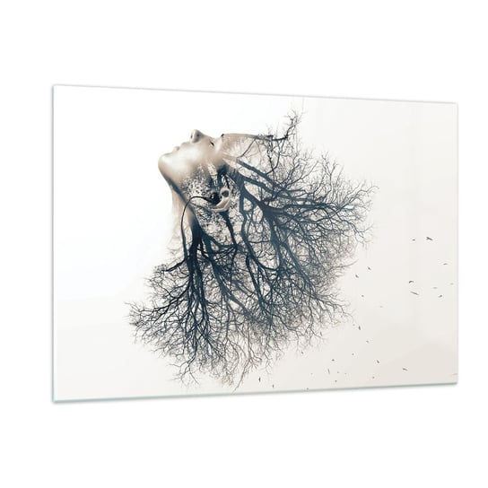 Obraz na szkle - Zasłuchana w szept drzewa - 120x80cm - Abstrakcja Twarz Kobiety Drzewo - Nowoczesny szklany obraz na ścianę do salonu do sypialni ARTTOR ARTTOR