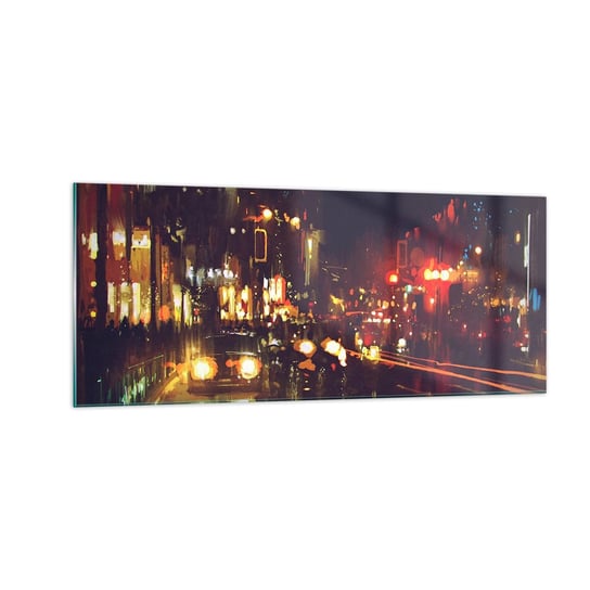 Obraz na szkle - Zatopiona w światłach nocy - 100x40cm - Miasto Architektura Nocne Życie - Nowoczesny foto szklany obraz do salonu do sypialni ARTTOR ARTTOR