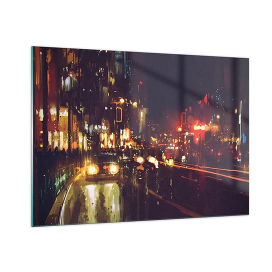 Obraz na szkle - Zatopiona w światłach nocy - 100x70cm - Miasto Architektura Nocne Życie - Nowoczesny foto szklany obraz do salonu do sypialni ARTTOR ARTTOR