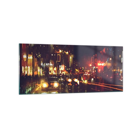 Obraz na szkle - Zatopiona w światłach nocy - 120x50cm - Miasto Architektura Nocne Życie - Nowoczesny szklany obraz na ścianę do salonu do sypialni ARTTOR ARTTOR