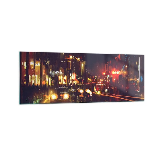 Obraz na szkle - Zatopiona w światłach nocy - 140x50cm - Miasto Architektura Nocne Życie - Nowoczesny szklany obraz do salonu do sypialni ARTTOR ARTTOR