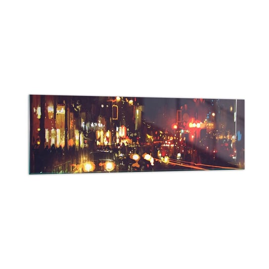 Obraz na szkle - Zatopiona w światłach nocy - 160x50cm - Miasto Architektura Nocne Życie - Nowoczesny foto szklany obraz do salonu do sypialni ARTTOR ARTTOR
