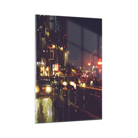 Obraz na szkle - Zatopiona w światłach nocy - 80x120cm - Miasto Architektura Nocne Życie - Nowoczesny szklany obraz na ścianę do salonu do sypialni ARTTOR ARTTOR