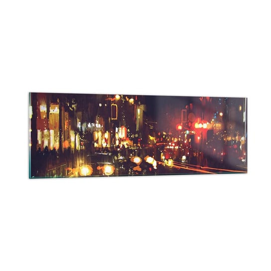 Obraz na szkle - Zatopiona w światłach nocy - 90x30cm - Miasto Architektura Nocne Życie - Nowoczesny szklany obraz do salonu do sypialni ARTTOR ARTTOR