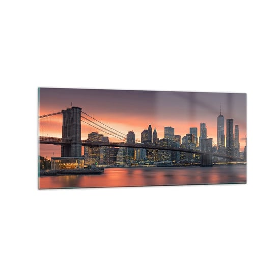 Obraz na szkle - Zatopione w  liliowej ciszy - 120x50cm - Nowy Jork Miasto Most Brookliński - Nowoczesny szklany obraz na ścianę do salonu do sypialni ARTTOR ARTTOR