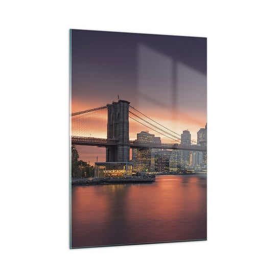 Obraz na szkle - Zatopione w  liliowej ciszy - 50x70cm - Nowy Jork Miasto Most Brookliński - Nowoczesny szklany obraz do salonu do sypialni ARTTOR ARTTOR