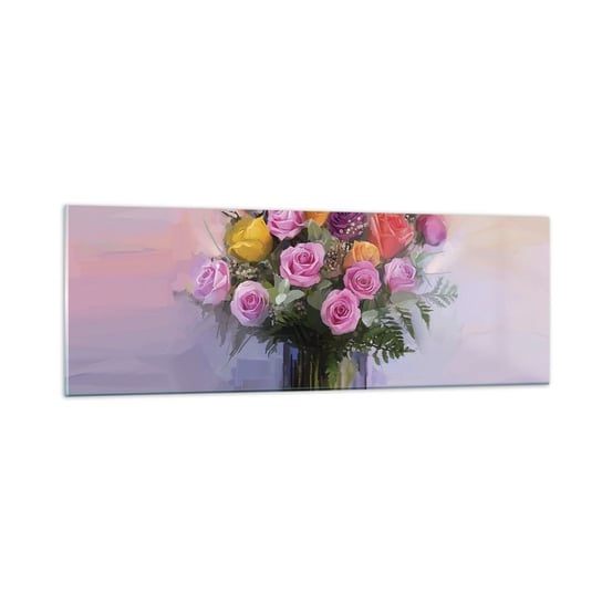 Obraz na szkle - Zatrzymane piękno - 90x30cm - Wazon Z Kwiatami Bukiet Kwiatów Sztuka - Nowoczesny szklany obraz do salonu do sypialni ARTTOR ARTTOR