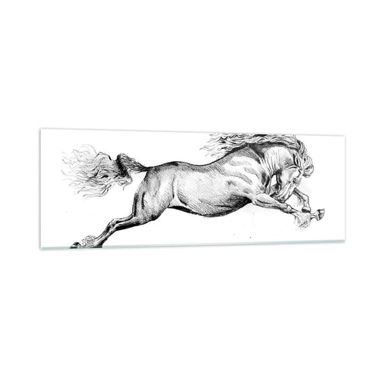 Obraz na szkle - Zatrzymany w galopie - 90x30cm - Koń Zwierzęta Grafika - Nowoczesny szklany obraz do salonu do sypialni ARTTOR ARTTOR