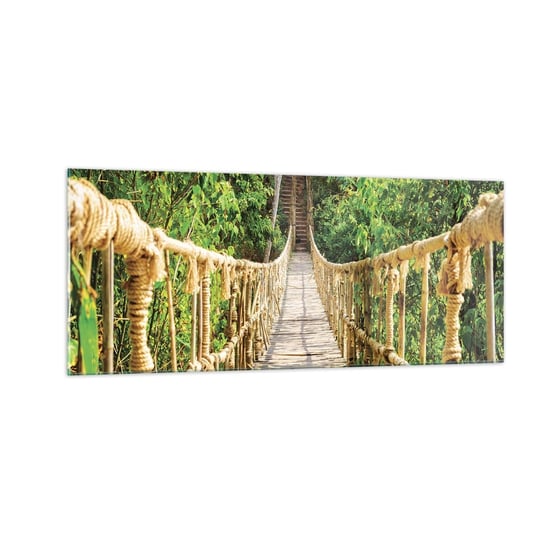 Obraz na szkle - Zawieszony w zieleni - 100x40cm - Dżungla Most Linowy Natura - Nowoczesny foto szklany obraz do salonu do sypialni ARTTOR ARTTOR