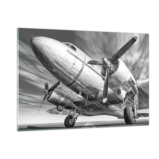 Obraz na szkle - Zawsze gotowy do lotu - 120x80cm - Samolot Retro Lotnictwo - Nowoczesny szklany obraz na ścianę do salonu do sypialni ARTTOR ARTTOR