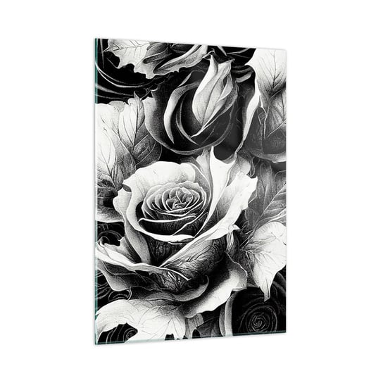 Obraz na szkle - Zawsze królowa - 50x70cm - Kwiaty Róże Czarno-Biały - Nowoczesny szklany obraz do salonu do sypialni ARTTOR ARTTOR