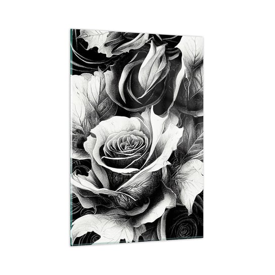 Obraz na szkle - Zawsze królowa - 80x120cm - Kwiaty Róże Czarno-Biały - Nowoczesny szklany obraz na ścianę do salonu do sypialni ARTTOR ARTTOR