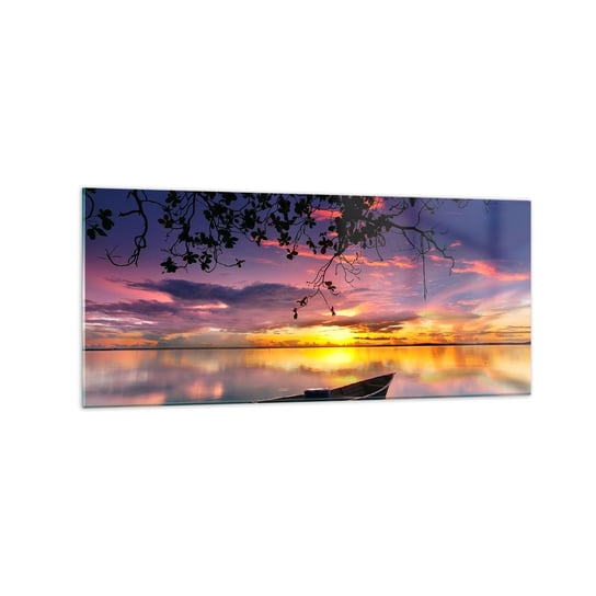 Obraz na szkle - "Zdajesz się wisieć w środku niebokręga…" - 120x50cm - Krajobraz Zachód Słońca Jezioro - Nowoczesny szklany obraz na ścianę do salonu do sypialni ARTTOR ARTTOR
