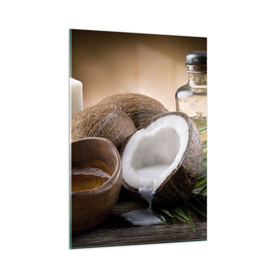 Obraz na szkle - Zdrowie z tropikalnych wysp - 50x70cm - Kokos Spa Olejek Kokosowy - Nowoczesny szklany obraz do salonu do sypialni ARTTOR ARTTOR