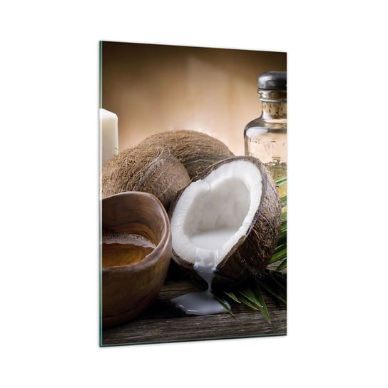 Obraz na szkle - Zdrowie z tropikalnych wysp - 80x120cm - Kokos Spa Olejek Kokosowy - Nowoczesny szklany obraz na ścianę do salonu do sypialni ARTTOR ARTTOR